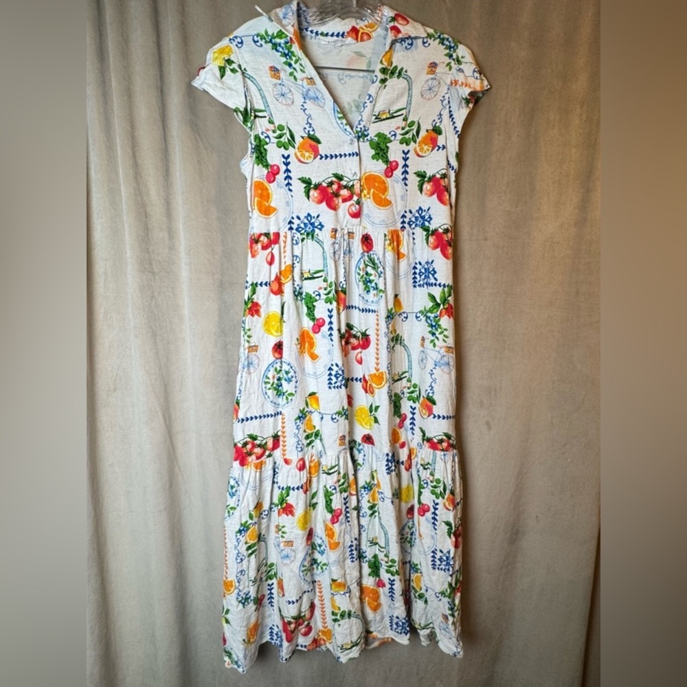 Jane and Delancey White Maxi Dress with Fruit Print